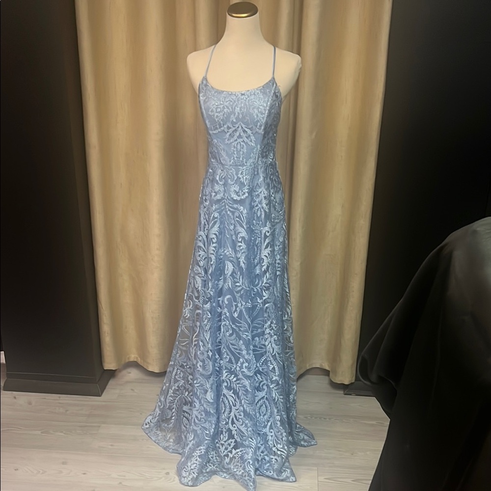 Speechless Blue Spaghetti Strap Prom Gown